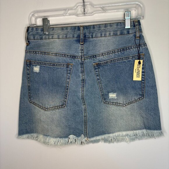 LILY & PARKER NEW Mini Skirt Women's 26 Denim Studded Pockets Raw Edge - Picture 2 of 6